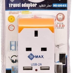Multi-functional travel wall plug with light switch and two USB ports, 3000 watts, 250 volts